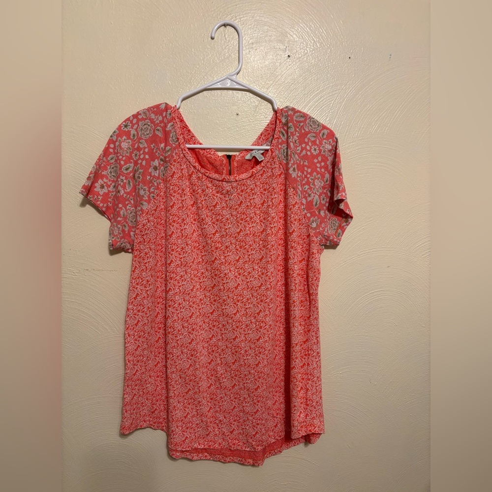 Lucky Brand Coral Floral Mixed Print Blouse Size Large